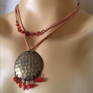 Layered Leather, stone, and metal necklace